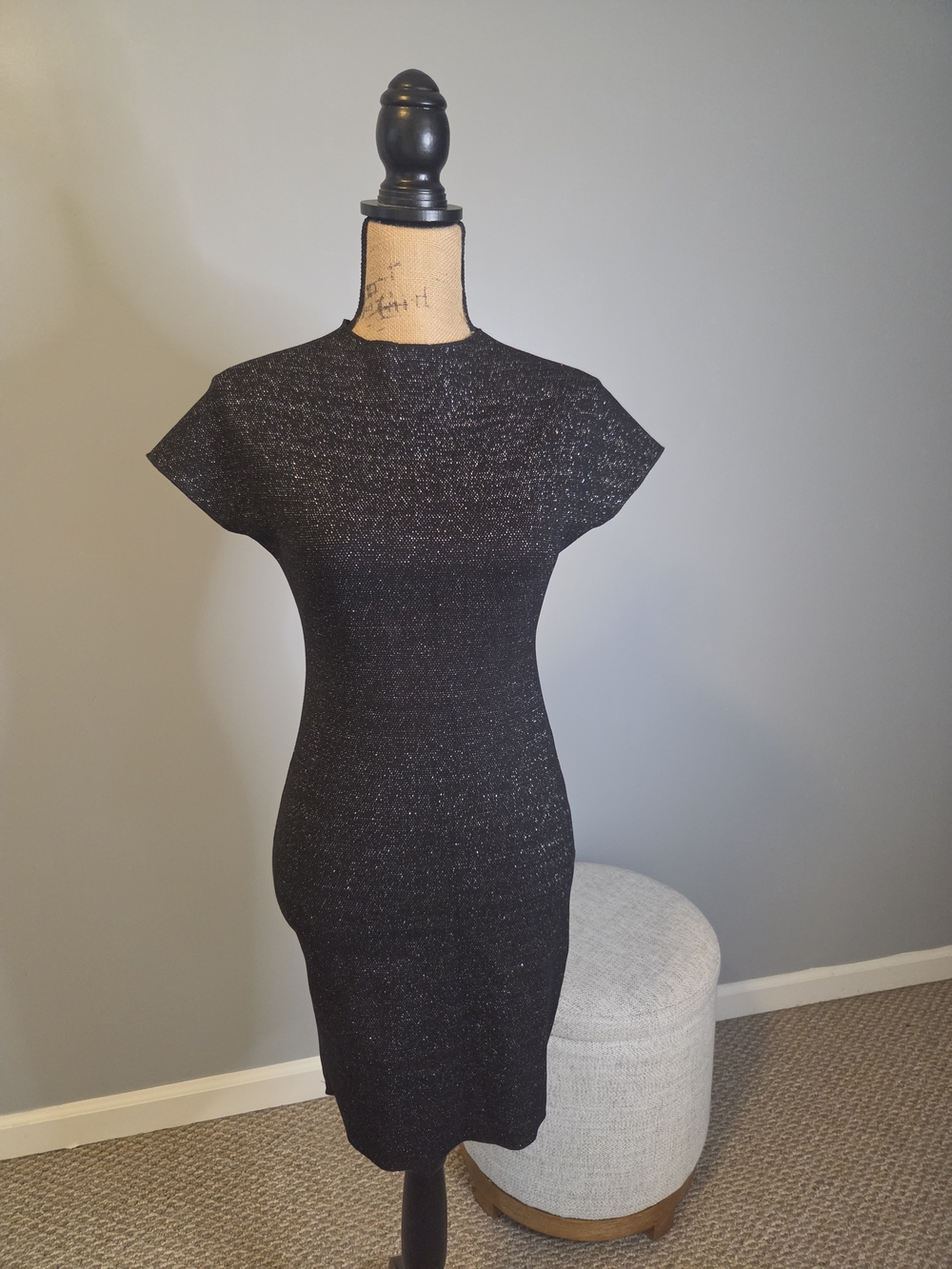 Zara Black Metallic Knit Mini Dress